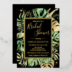 Elegant Tropical Black & Gold Modern Bridal Shower