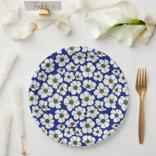 Elegant Tropical Blue And White Floral Paper Plate