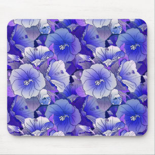 Elegant Tropical Blue And White Hibiscus Flower Mouse Pad