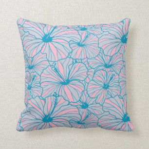 Elegant Tropical Blue Floral Hibiscus Pattern   Cushion