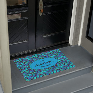 Elegant Tropical Blue Morpho Butterflies Pattern Doormat