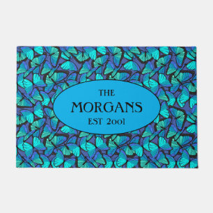 Elegant Tropical Blue Morpho Butterflies Pattern Doormat