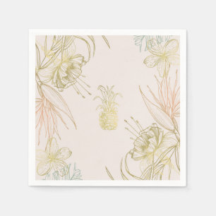 Elegant Tropical Botanical Floral Gold Blush Napkin