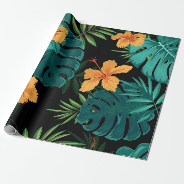 Elegant Tropical Botanical Floral & Leaves Art | Wrapping Paper (Unrolled)