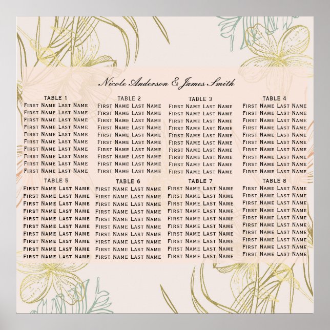 Elegant Tropical Botanical Floral Seating Chart (Front)