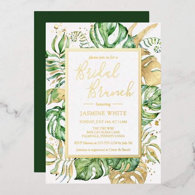 Elegant Tropical Bridal Brunch Shower Gold (Front/Back)