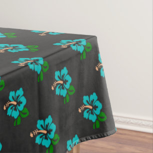 Elegant Tropical Chic Cute Teal Hibiscus Floral Tablecloth