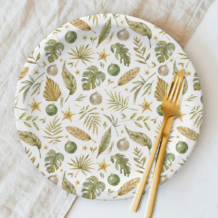 Elegant Tropical Christmas Watercolor Paper Plate
