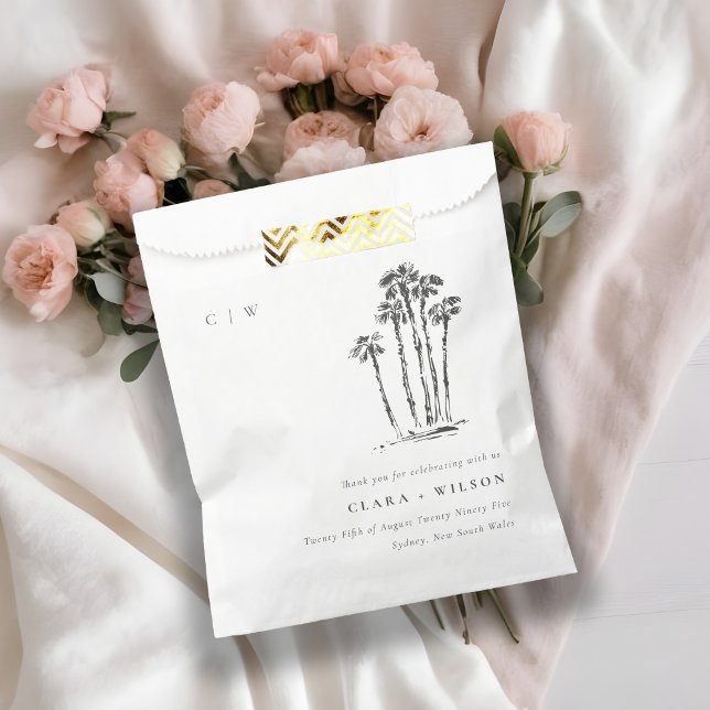 Elegant Tropical Coastal Palm Tree Sketch Wedding Favour Bag (Creator Uploaded)