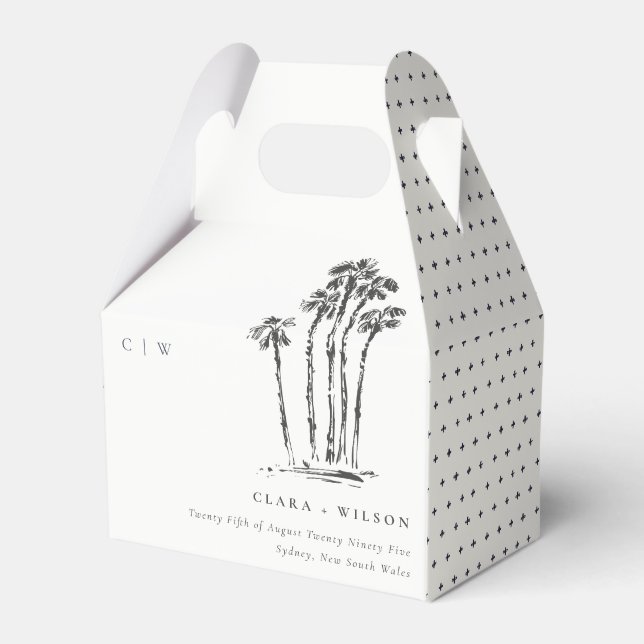 Elegant Tropical Coastal Palm Tree Sketch Wedding Favour Box (Front Side)