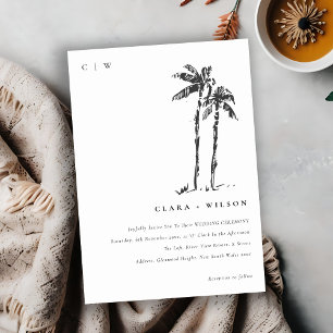Elegant Tropical Coastal Palm Tree Sketch Wedding Invitation