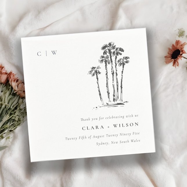 Elegant Tropical Coastal Palm Tree Sketch Wedding Napkin (Creator Uploaded)