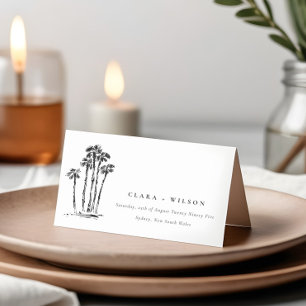 Elegant Tropical Coastal Palm Tree Sketch Wedding Place Card