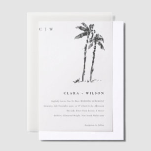 Elegant Tropical Coastal Palm Tree Sketch Wedding Vellum Invitations