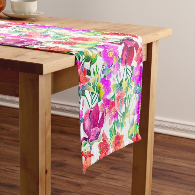 Elegant Tropical Colourful Flowers Short Table Runner (In Situ)