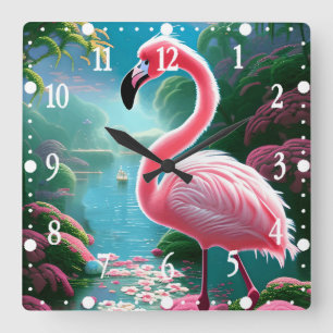 Elegant Tropical Flamingo-70852 Square Wall Clock
