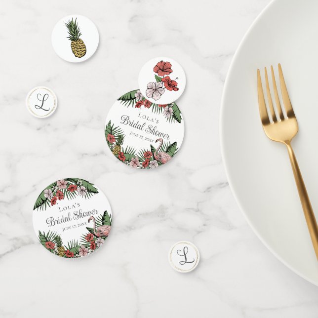 Elegant Tropical Flamingo & Hibiscus Bridal Shower Confetti (Group)
