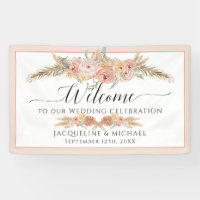 Elegant Tropical Floral Blush Peach Pampas Wedding