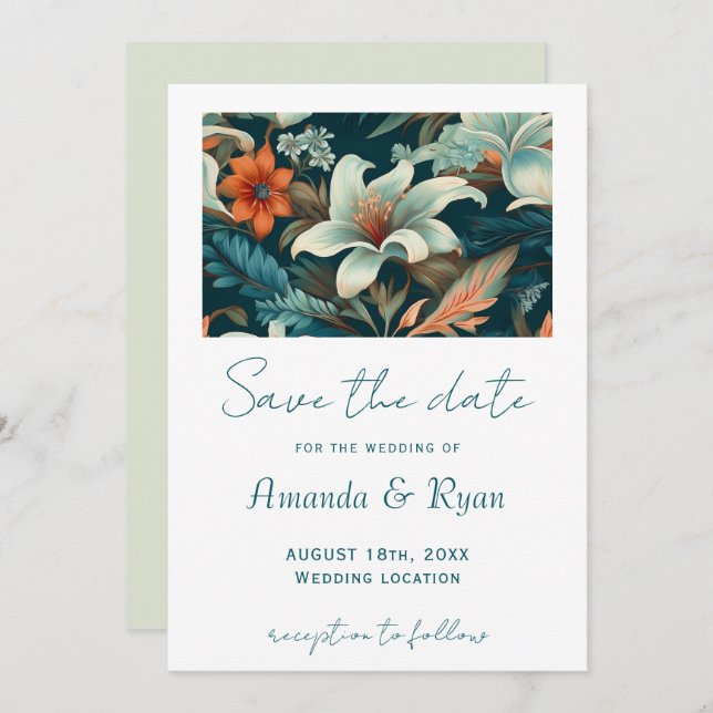 Elegant Tropical Floral Botanical Design Wedding Save The Date (Front/Back)
