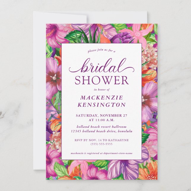 Elegant Tropical Floral Bridal Shower Invitation (Front)