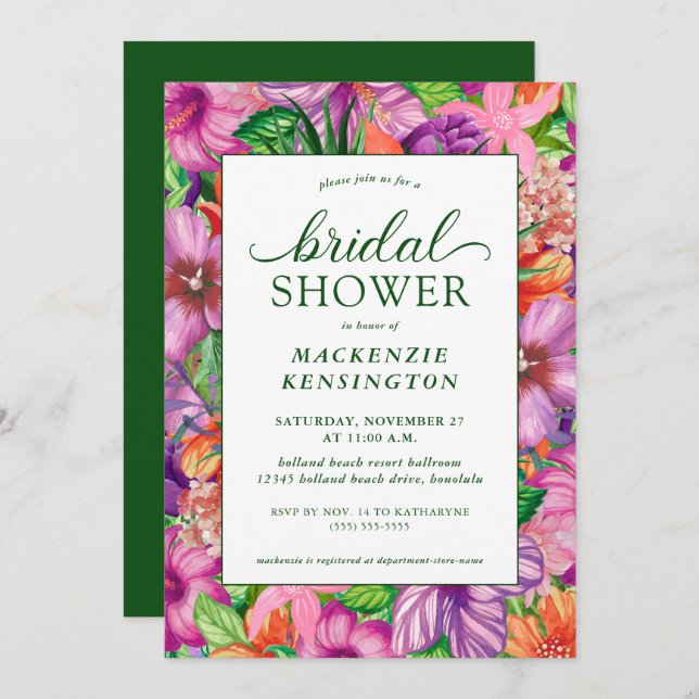 Elegant Tropical Floral Bridal Shower Invitation (Front/Back)