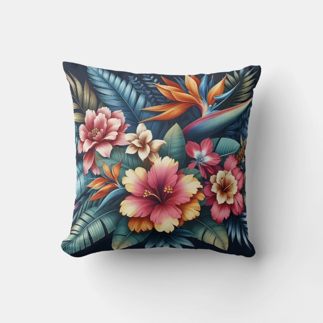 Elegant Tropical Floral Cushion (Front)