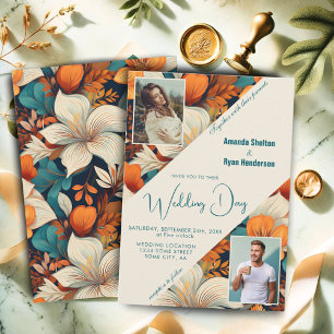 Elegant Tropical Floral Flower 2 Photo Wedding Invitation