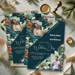 Elegant Tropical Floral Flower 2 Photo Wedding  Invitation