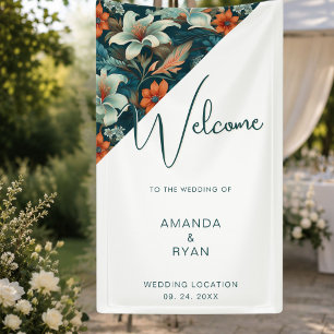 Elegant Tropical Floral Flower Pattern Wedding Banner