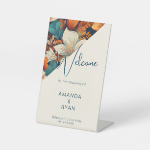 Elegant Tropical Floral Flower Pattern Wedding Pedestal Sign