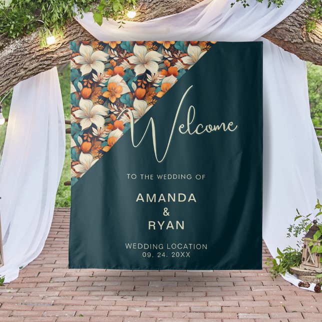 Elegant Tropical Floral Flower Pattern Wedding  Tapestry (Creator Uploaded)