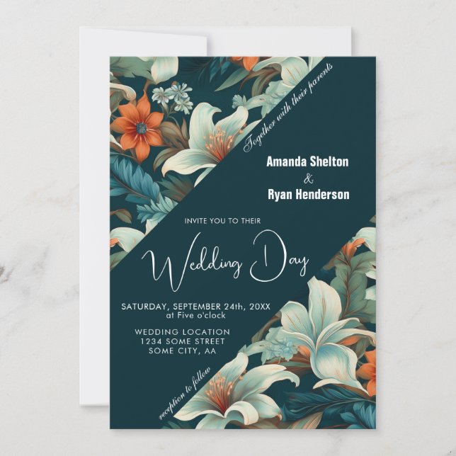 Elegant Tropical Floral Flower Wedding  Invitation (Front)
