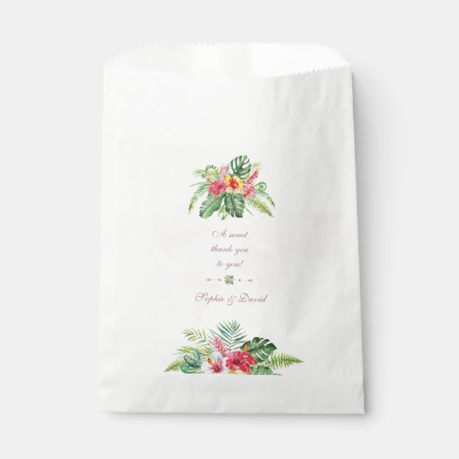 Elegant Tropical Floral Gold World Map Wedding Favour Bag (Front)