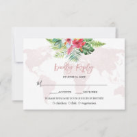Elegant Tropical Floral Gold World Map Wedding