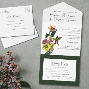 Elegant Tropical Floral Greenery Summer Wedding Al All In One Invitation