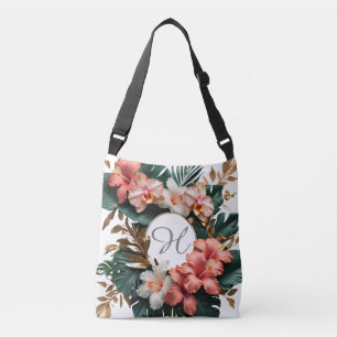 Elegant Tropical Floral Monogram Crossbody Bag
