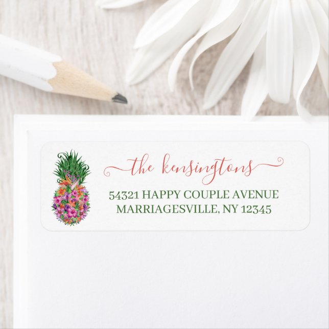Elegant Tropical Floral Pineapple Label Return Address Label (Insitu)