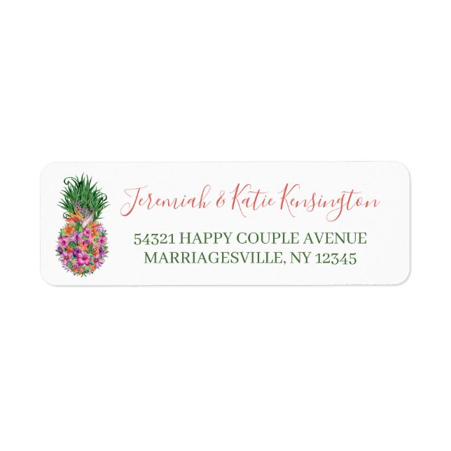 Elegant Tropical Floral Pineapple Return Address Label (Front)