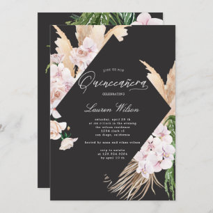 elegant tropical floral Quinceanera Invitation
