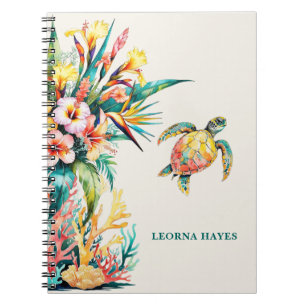 Elegant Tropical Floral Sea Turtle Notebook