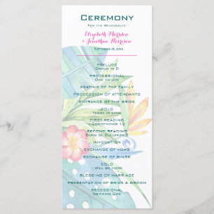 Elegant Tropical Floral Teal Berry Pink Wedding Program