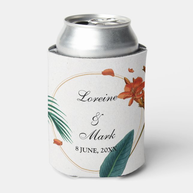 Elegant Tropical Floral Wedding Can Cooler (Can Front)