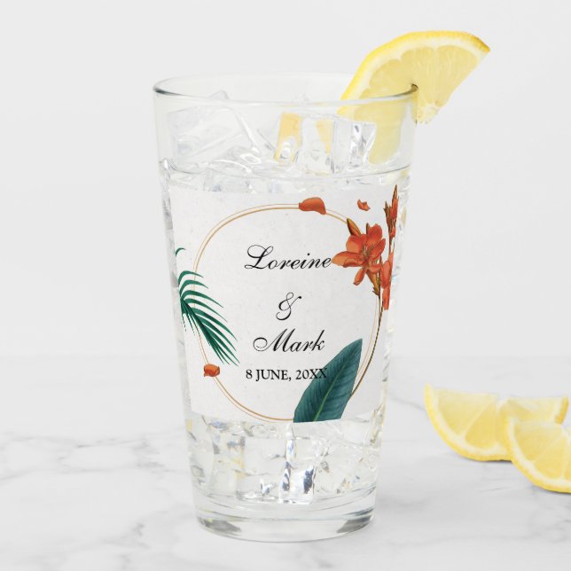 Elegant Tropical Floral Wedding Glass (Back Ice)