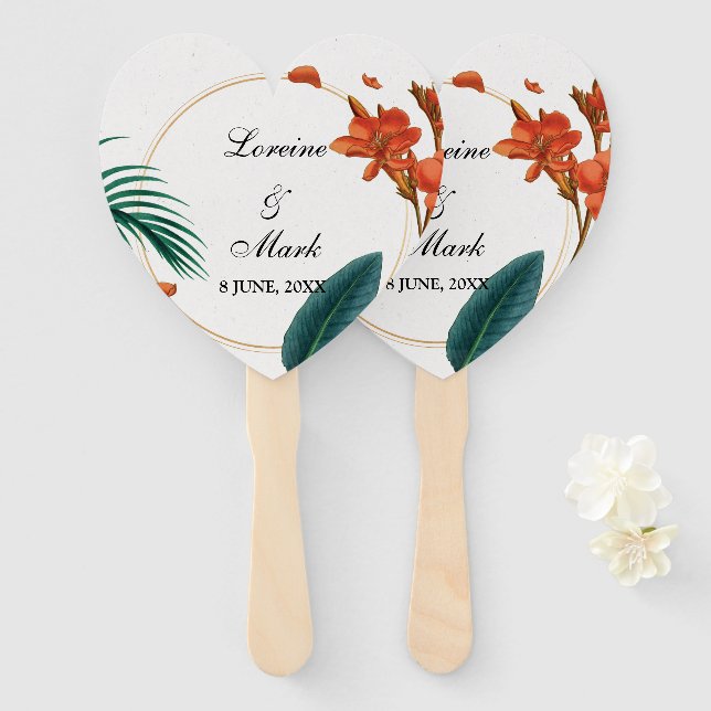 Elegant Tropical Floral Wedding Hand Fan (Front and Back)