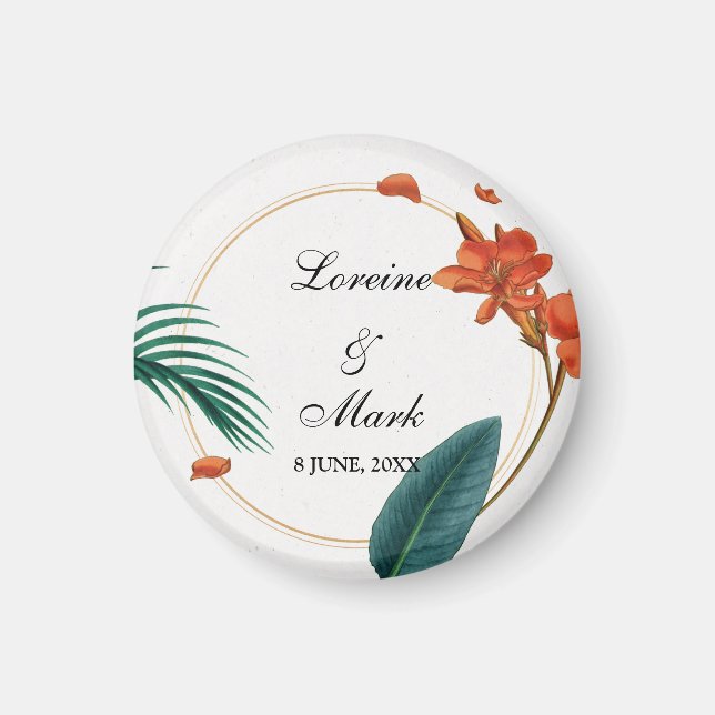 Elegant Tropical Floral Wedding Magnet (Front)