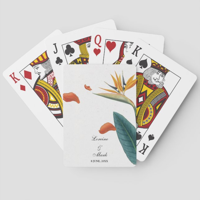 Elegant Tropical Floral Wedding Playing Cards (Back)
