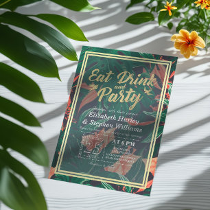 Elegant Tropical Flower EAT Drink and Let's Party Invitation