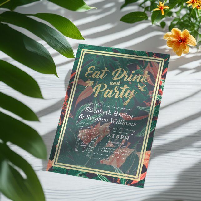 Elegant Tropical Flower EAT Drink and Let's Party Invitation (Creator Uploaded)
