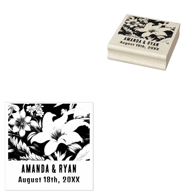 Elegant Tropical Flower Floral Wedding Rubber Stamp (Stamped)