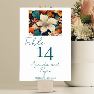 Elegant Tropical Flower Floral Wedding Table Number